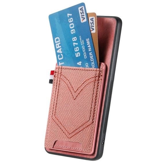 For Samsung Galaxy S25 5G Denim Texture Leather Skin Phone Case with Card Slot(Pink)