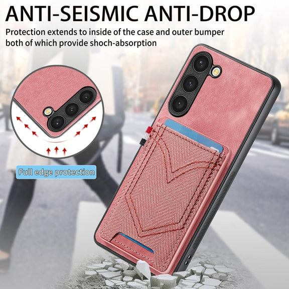 For Samsung Galaxy S25 5G Denim Texture Leather Skin Phone Case with Card Slot(Pink)