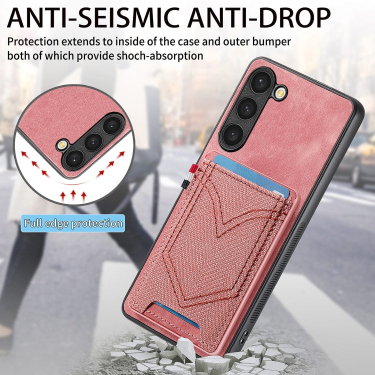 For Samsung Galaxy S25 5G Denim Texture Leather Skin Phone Case with Card Slot(Pink)