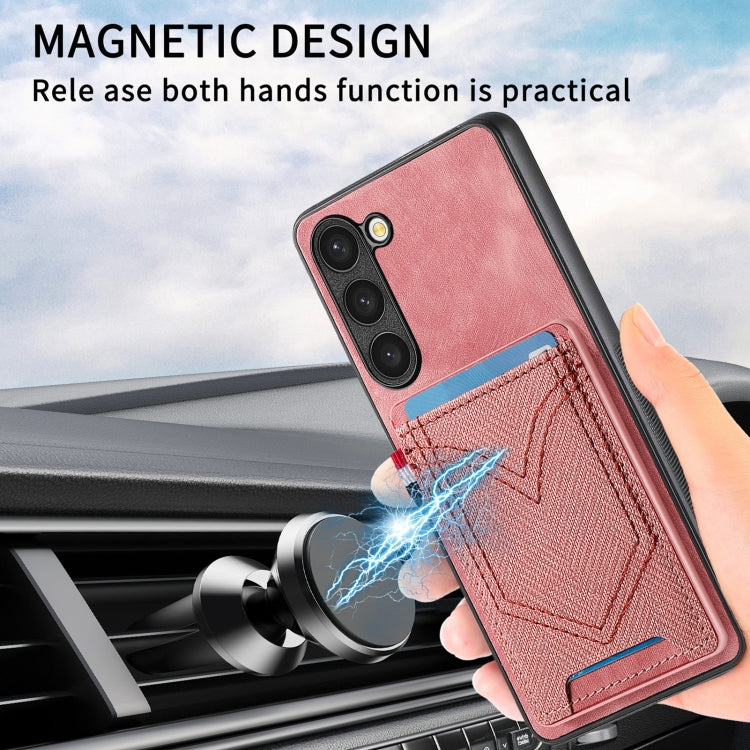 For Samsung Galaxy S25 5G Denim Texture Leather Skin Phone Case with Card Slot(Pink)