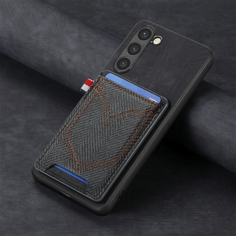 For Samsung Galaxy S25+ 5G Denim Texture Leather Skin Phone Case with Card Slot(Black)