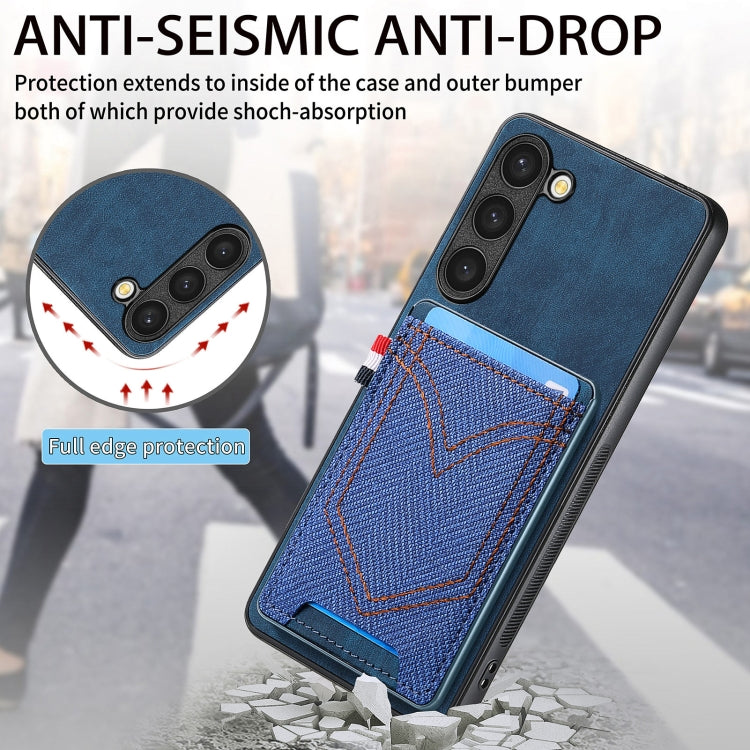 For Samsung Galaxy S25+ 5G Denim Texture Leather Skin Phone Case with Card Slot(Blue)