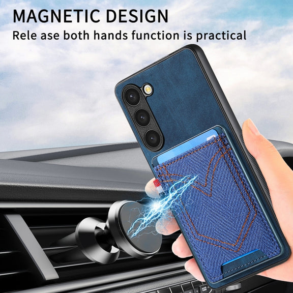 For Samsung Galaxy S25+ 5G Denim Texture Leather Skin Phone Case with Card Slot(Blue)