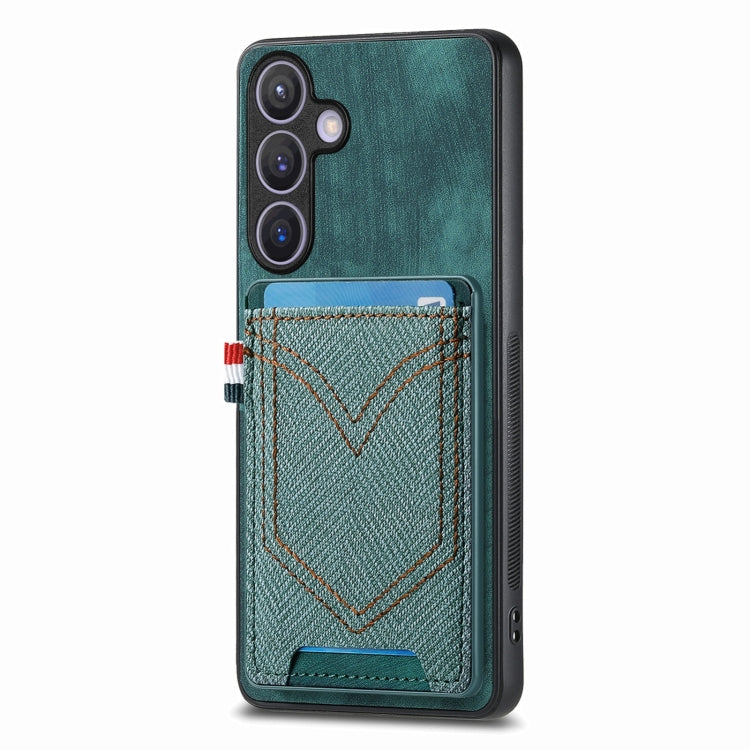For Samsung Galaxy S25+ 5G Denim Texture Leather Skin Phone Case with Card Slot(Green)