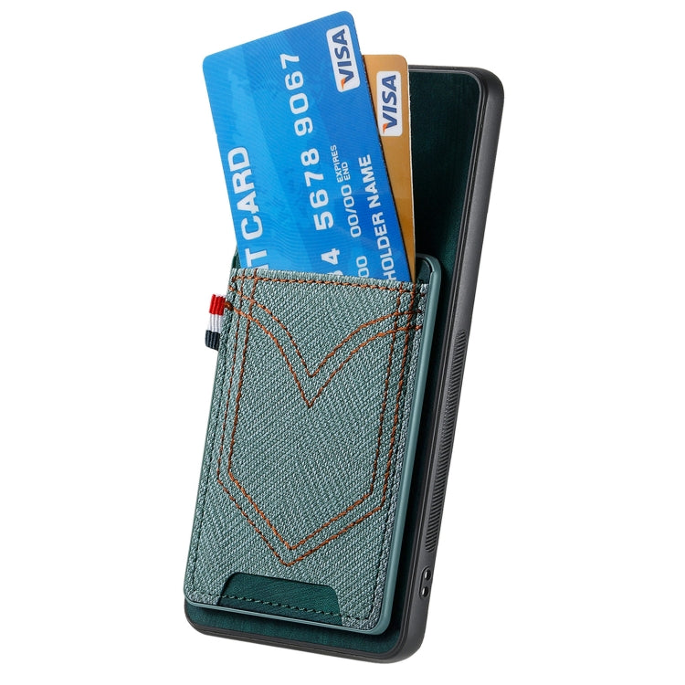 For Samsung Galaxy S25+ 5G Denim Texture Leather Skin Phone Case with Card Slot(Green)