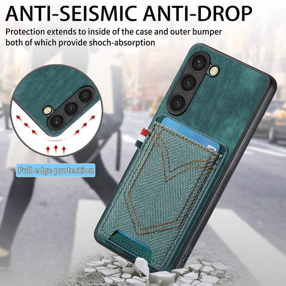 For Samsung Galaxy S25+ 5G Denim Texture Leather Skin Phone Case with Card Slot(Green)