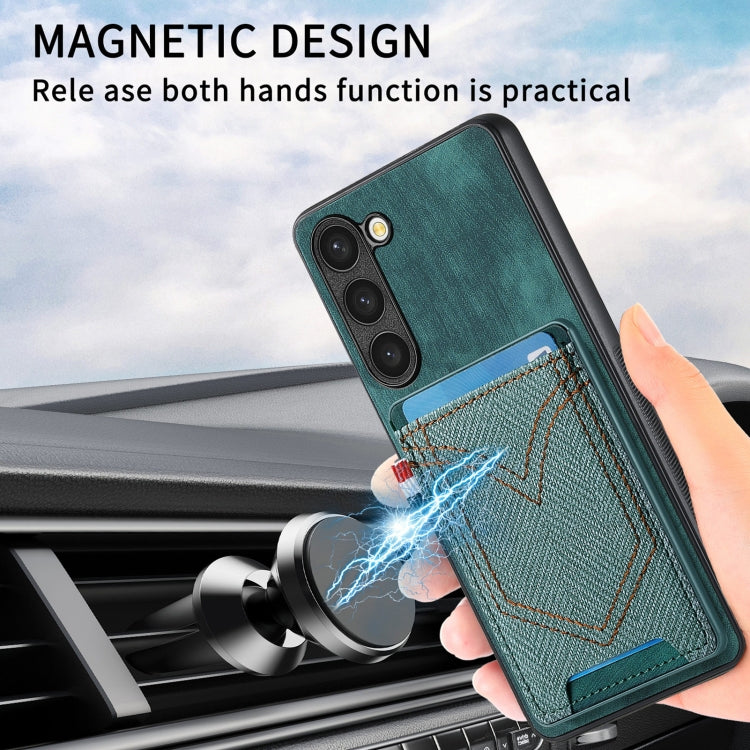 For Samsung Galaxy S25+ 5G Denim Texture Leather Skin Phone Case with Card Slot(Green)