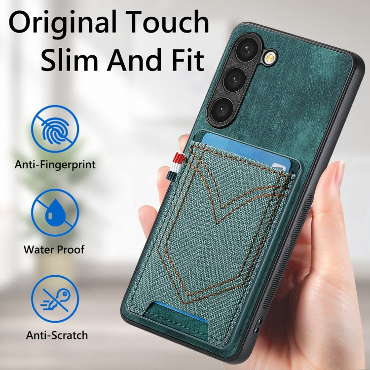 For Samsung Galaxy S25+ 5G Denim Texture Leather Skin Phone Case with Card Slot(Green)