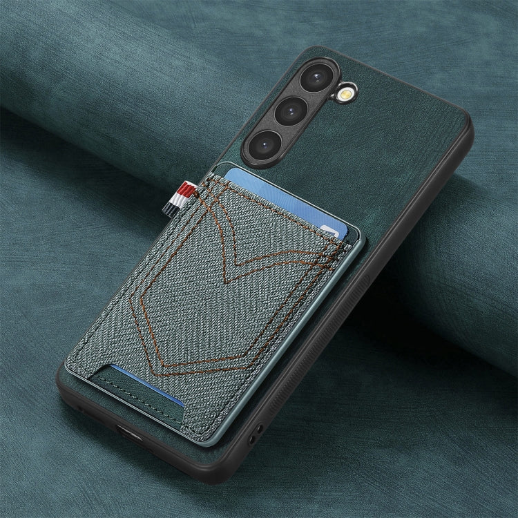 For Samsung Galaxy S25+ 5G Denim Texture Leather Skin Phone Case with Card Slot(Green)