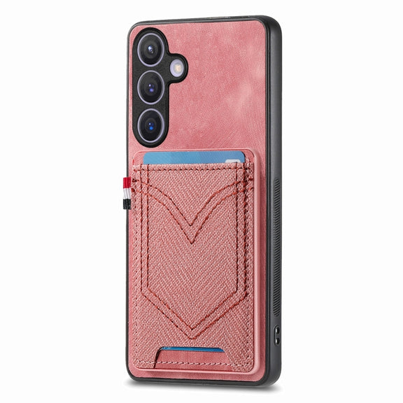 For Samsung Galaxy S25+ 5G Denim Texture Leather Skin Phone Case with Card Slot(Pink)