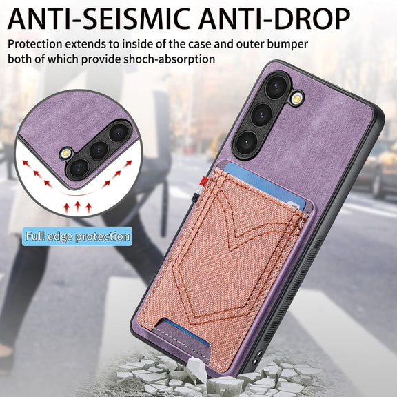 For Samsung Galaxy S25+ 5G Denim Texture Leather Skin Phone Case with Card Slot(Purple)