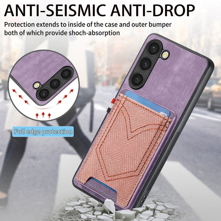 For Samsung Galaxy S25+ 5G Denim Texture Leather Skin Phone Case with Card Slot(Purple)