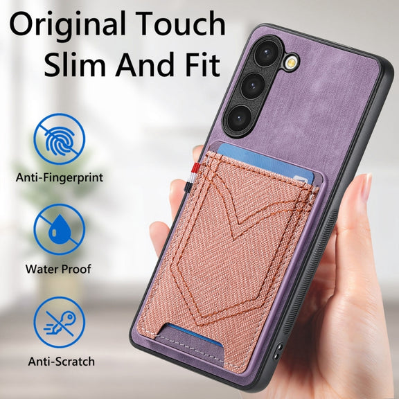 For Samsung Galaxy S25+ 5G Denim Texture Leather Skin Phone Case with Card Slot(Purple)