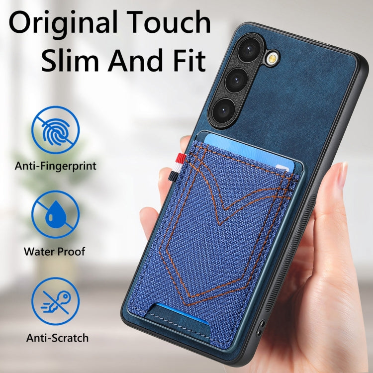 For Samsung Galaxy S25 Ultra 5G Denim Texture Leather Skin Phone Case with Card Slot(Blue)