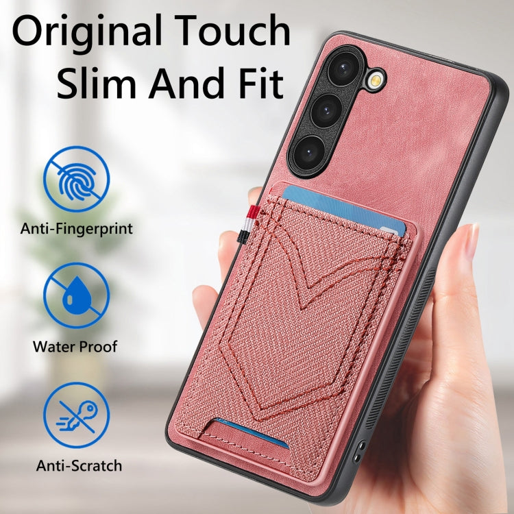 For Samsung Galaxy S25 Ultra 5G Denim Texture Leather Skin Phone Case with Card Slot(Pink)