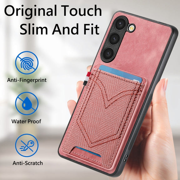 For Samsung Galaxy S25 Ultra 5G Denim Texture Leather Skin Phone Case with Card Slot(Pink)