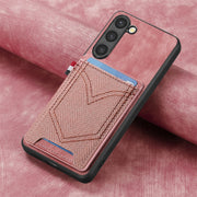 For Samsung Galaxy S25 Ultra 5G Denim Texture Leather Skin Phone Case with Card Slot(Pink)