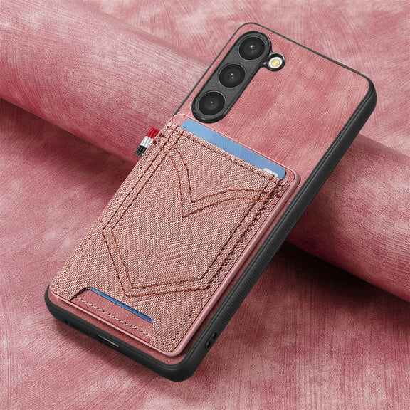 For Samsung Galaxy S25 Ultra 5G Denim Texture Leather Skin Phone Case with Card Slot(Pink)