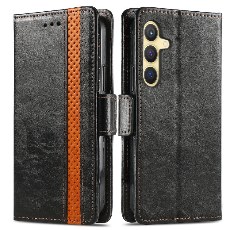 For Samsung Galaxy S25 5G CaseNeo Splicing Dual Magnetic Buckle Leather Phone Case(Black)