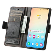 For Samsung Galaxy S25 5G CaseNeo Splicing Dual Magnetic Buckle Leather Phone Case(Black)