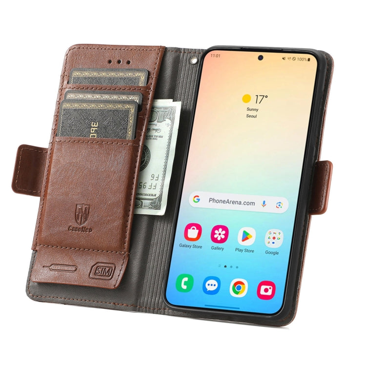 For Samsung Galaxy S25 5G CaseNeo Splicing Dual Magnetic Buckle Leather Phone Case(Brown)