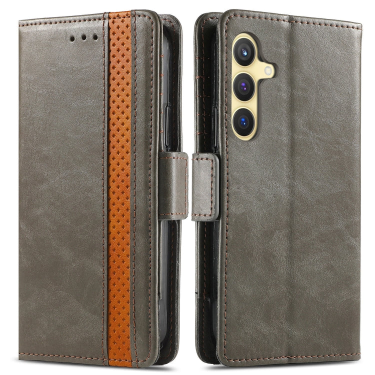 For Samsung Galaxy S25 5G CaseNeo Splicing Dual Magnetic Buckle Leather Phone Case(Gray)