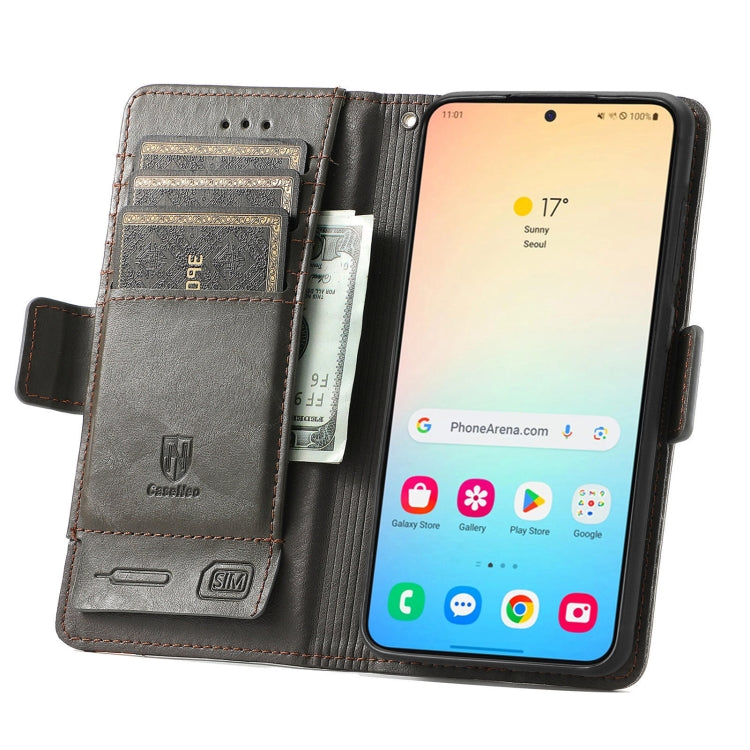 For Samsung Galaxy S25 5G CaseNeo Splicing Dual Magnetic Buckle Leather Phone Case(Gray)