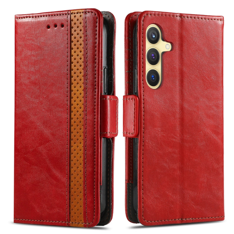For Samsung Galaxy S25 5G CaseNeo Splicing Dual Magnetic Buckle Leather Phone Case(Red)