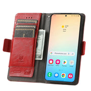For Samsung Galaxy S25 5G CaseNeo Splicing Dual Magnetic Buckle Leather Phone Case(Red)