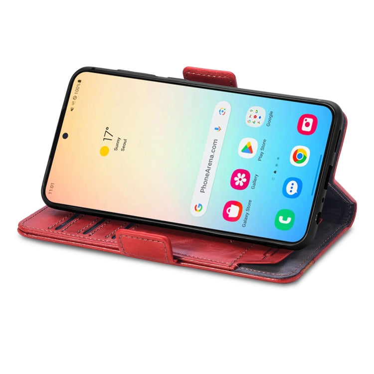 For Samsung Galaxy S25 5G CaseNeo Splicing Dual Magnetic Buckle Leather Phone Case(Red)