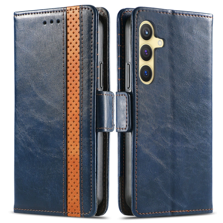 For Samsung Galaxy S25+ 5G CaseNeo Splicing Dual Magnetic Buckle Leather Phone Case(Blue)