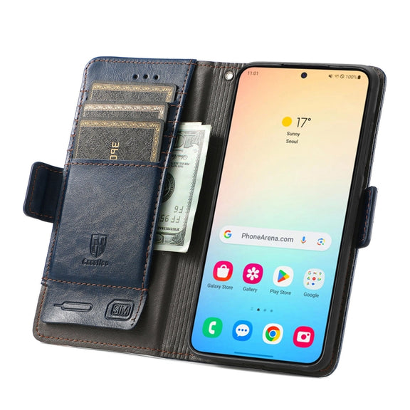 For Samsung Galaxy S25+ 5G CaseNeo Splicing Dual Magnetic Buckle Leather Phone Case(Blue)