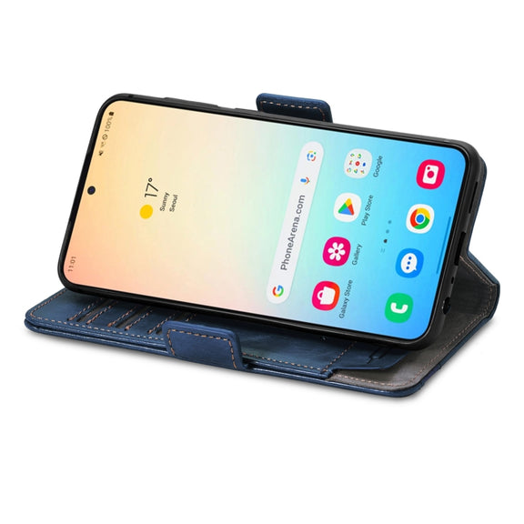 For Samsung Galaxy S25+ 5G CaseNeo Splicing Dual Magnetic Buckle Leather Phone Case(Blue)