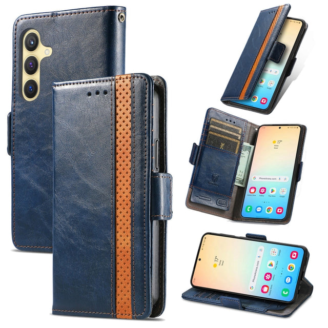 For Samsung Galaxy S25+ 5G CaseNeo Splicing Dual Magnetic Buckle Leather Phone Case(Blue)