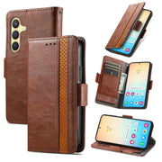 For Samsung Galaxy S25+ 5G CaseNeo Splicing Dual Magnetic Buckle Leather Phone Case(Brown)