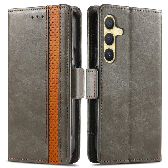 For Samsung Galaxy S25+ 5G CaseNeo Splicing Dual Magnetic Buckle Leather Phone Case(Gray)