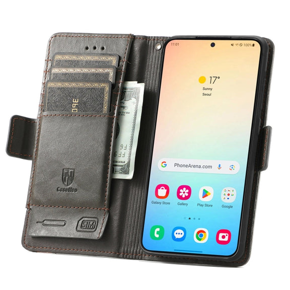 For Samsung Galaxy S25+ 5G CaseNeo Splicing Dual Magnetic Buckle Leather Phone Case(Gray)