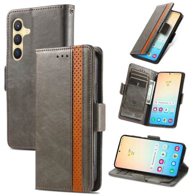 For Samsung Galaxy S25+ 5G CaseNeo Splicing Dual Magnetic Buckle Leather Phone Case(Gray)