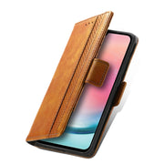 For Samsung Galaxy S25+ 5G CaseNeo Splicing Dual Magnetic Buckle Leather Phone Case(Khaki)