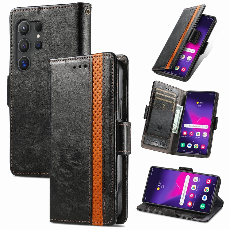 For Samsung Galaxy S25 Ultra 5G CaseNeo Splicing Dual Magnetic Buckle Leather Phone Case(Black)