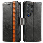 For Samsung Galaxy S25 Ultra 5G CaseNeo Splicing Dual Magnetic Buckle Leather Phone Case(Black)
