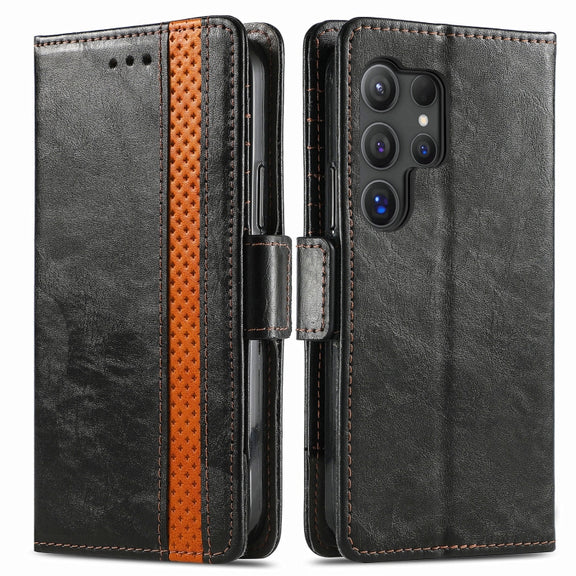 For Samsung Galaxy S25 Ultra 5G CaseNeo Splicing Dual Magnetic Buckle Leather Phone Case(Black)