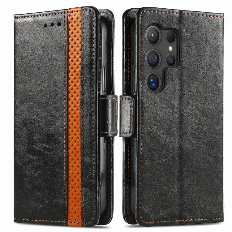 For Samsung Galaxy S25 Ultra 5G CaseNeo Splicing Dual Magnetic Buckle Leather Phone Case(Black)