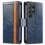 For Samsung Galaxy S25 Ultra 5G CaseNeo Splicing Dual Magnetic Buckle Leather Phone Case(Blue)