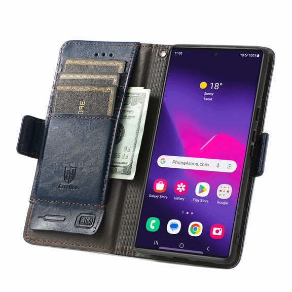 For Samsung Galaxy S25 Ultra 5G CaseNeo Splicing Dual Magnetic Buckle Leather Phone Case(Blue)