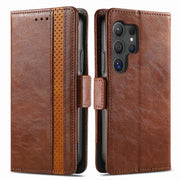 For Samsung Galaxy S25 Ultra 5G CaseNeo Splicing Dual Magnetic Buckle Leather Phone Case(Brown)