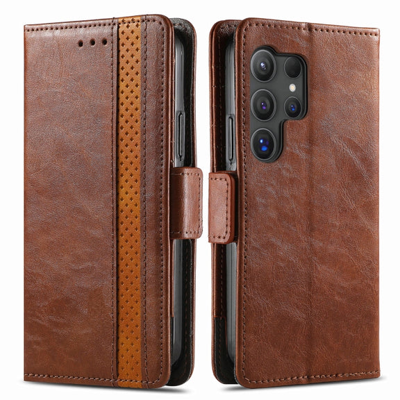 For Samsung Galaxy S25 Ultra 5G CaseNeo Splicing Dual Magnetic Buckle Leather Phone Case(Brown)