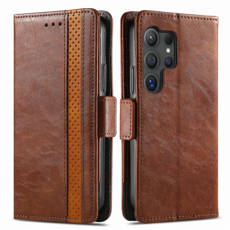For Samsung Galaxy S25 Ultra 5G CaseNeo Splicing Dual Magnetic Buckle Leather Phone Case(Brown)