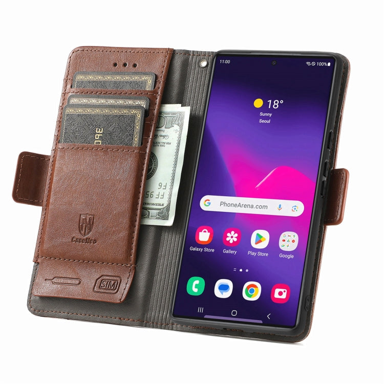 For Samsung Galaxy S25 Ultra 5G CaseNeo Splicing Dual Magnetic Buckle Leather Phone Case(Brown)