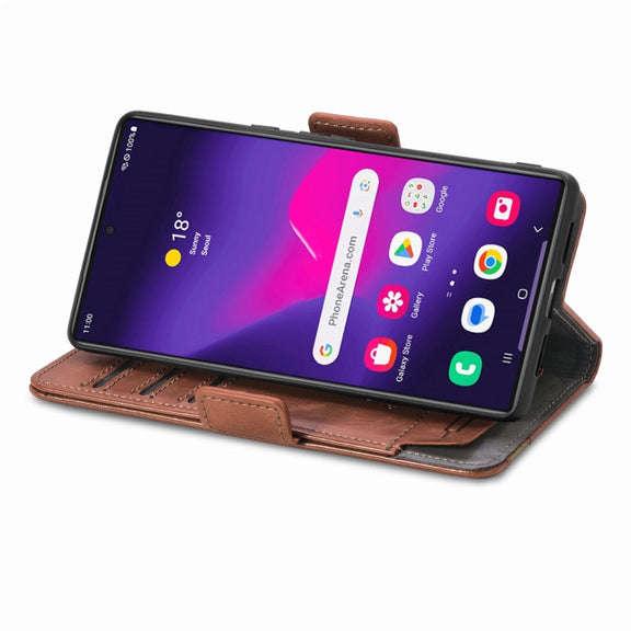 For Samsung Galaxy S25 Ultra 5G CaseNeo Splicing Dual Magnetic Buckle Leather Phone Case(Brown)